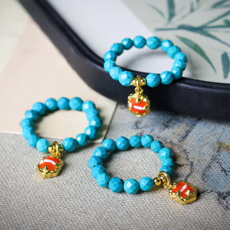 Buddha Stones ​​4 mm ultrafeiner, facettierter Türkisperlen-Ring mit starkem Gummizug - image 5