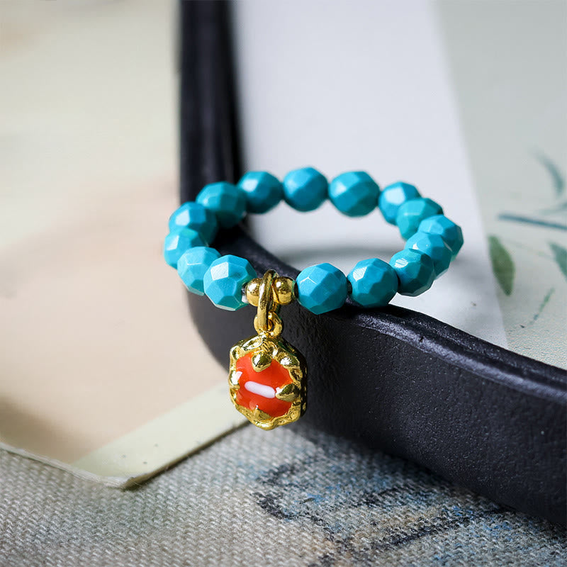 Buddha Stones ​​4 mm ultrafeiner, facettierter Türkisperlen-Ring mit starkem Gummizug - image 1