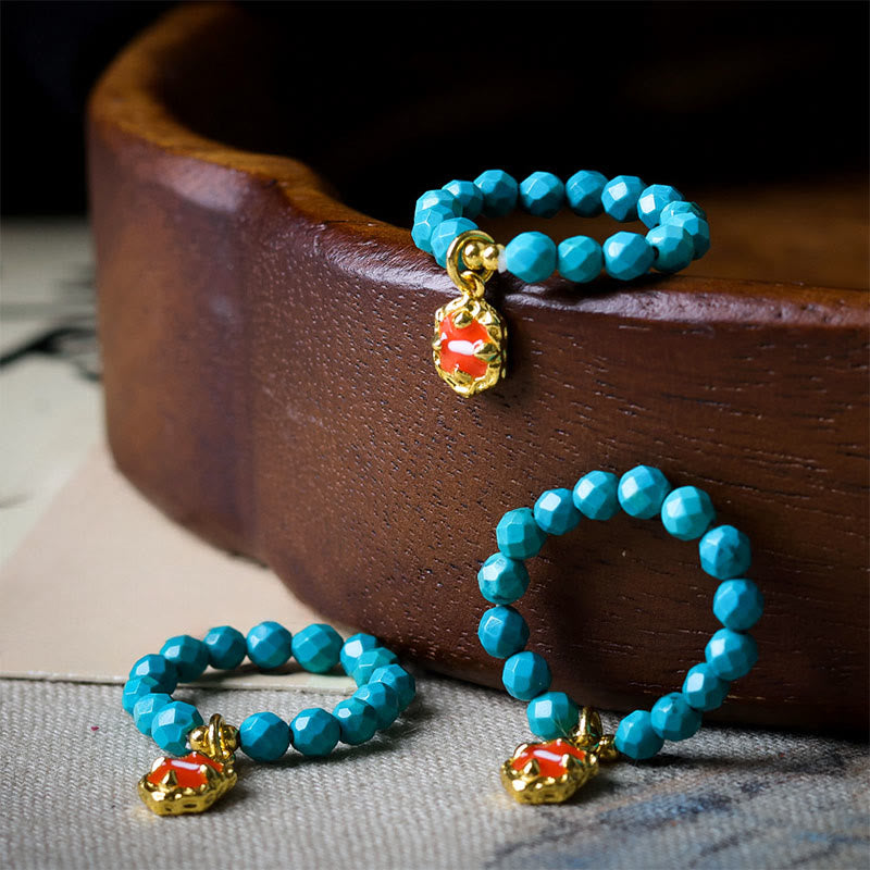 Buddha Stones ​​4 mm ultrafeiner, facettierter Türkisperlen-Ring mit starkem Gummizug - image 6