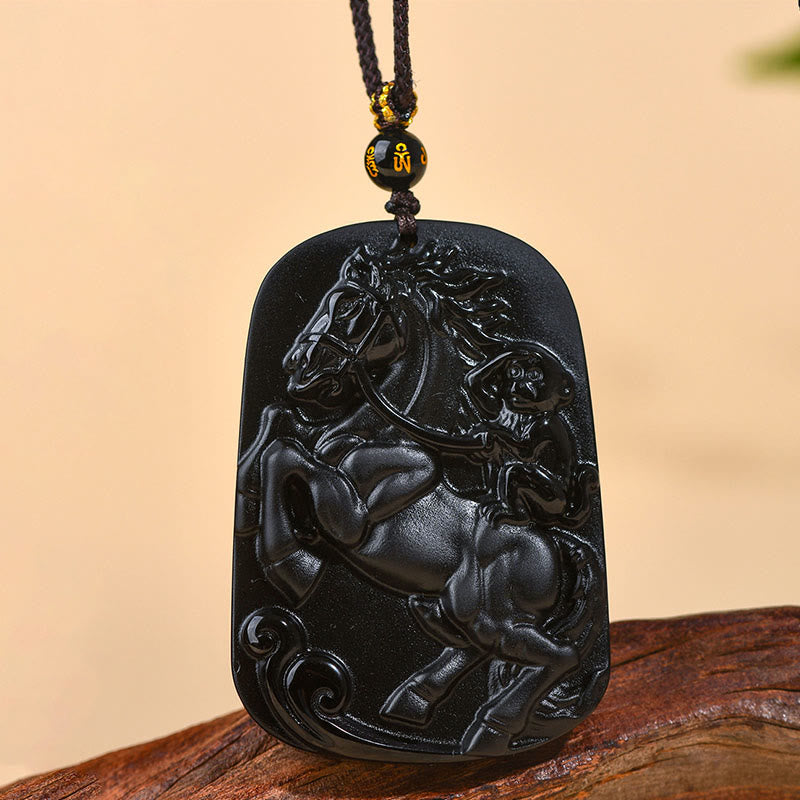 Buddha Stones ​​– Anhänger aus natürlichem schwarzem Obsidian – Symbol der Stärke (Jahr des Pferdes) - Schwarzer Obsidian (Reinigung♥Transformation) - image 0