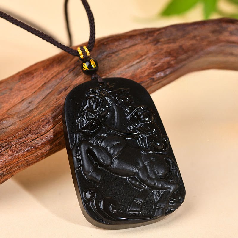Buddha Stones ​​– Anhänger aus natürlichem schwarzem Obsidian – Symbol der Stärke (Jahr des Pferdes) - image 1