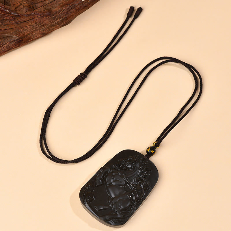 Buddha Stones ​​– Anhänger aus natürlichem schwarzem Obsidian – Symbol der Stärke (Jahr des Pferdes) - image 3