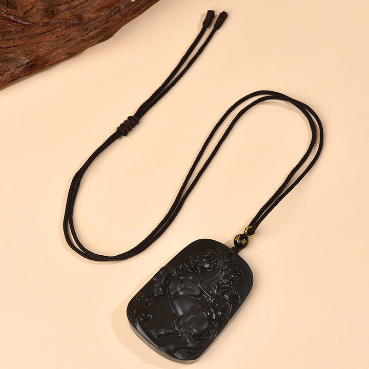 Buddha Stones ​​– Anhänger aus natürlichem schwarzem Obsidian – Symbol der Stärke (Jahr des Pferdes) - image 3