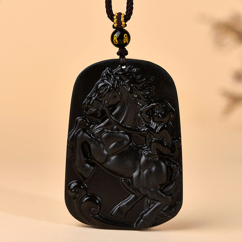 Buddha Stones ​​– Anhänger aus natürlichem schwarzem Obsidian – Symbol der Stärke (Jahr des Pferdes) - image 2