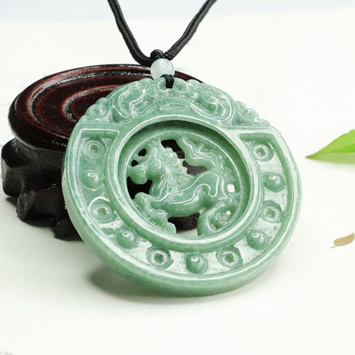 Buddha Stones ​​Jahr des Pferdes Runde Jade Glücksseil-Halskette Anhänger - image 3