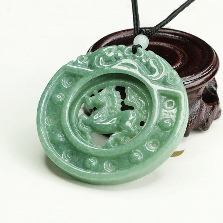 Buddha Stones ​​Jahr des Pferdes Runde Jade Glücksseil-Halskette Anhänger - image 5