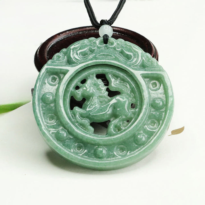 Buddha Stones ​​Jahr des Pferdes Runde Jade Glücksseil-Halskette Anhänger - image 4