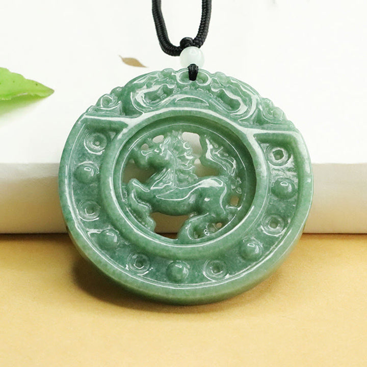 Buddha Stones ​​Jahr des Pferdes Runde Jade Glücksseil-Halskette Anhänger - Pferd - image 0
