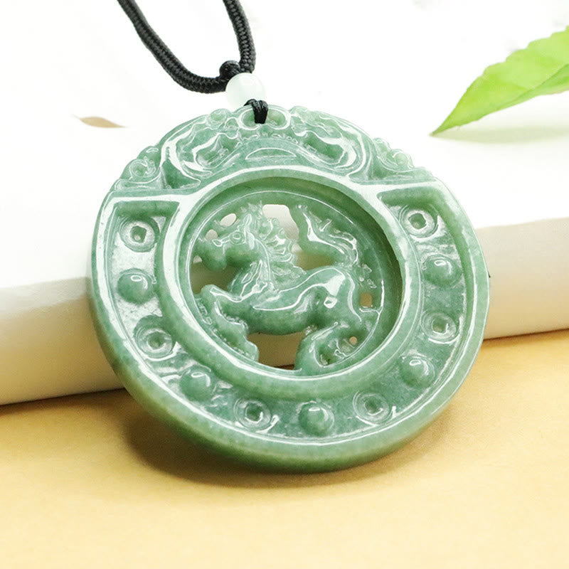 Buddha Stones ​​Jahr des Pferdes Runde Jade Glücksseil-Halskette Anhänger - image 1