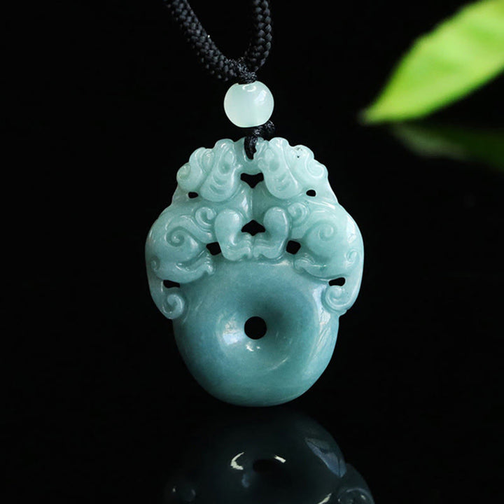 Buddha Stones ​​Doppel-PiXiu-Jade-Friedensschnalle-Halskette mit Anhänger - PiXiu (Reichtum♥Glück) - image 0