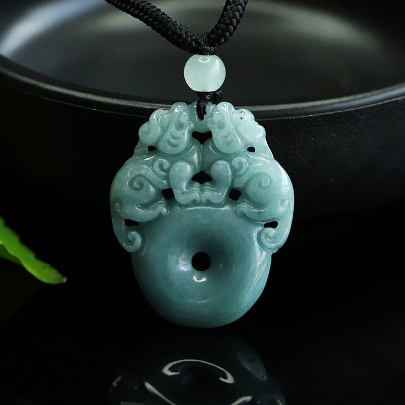 Buddha Stones ​​Doppel-PiXiu-Jade-Friedensschnalle-Halskette mit Anhänger - image 2