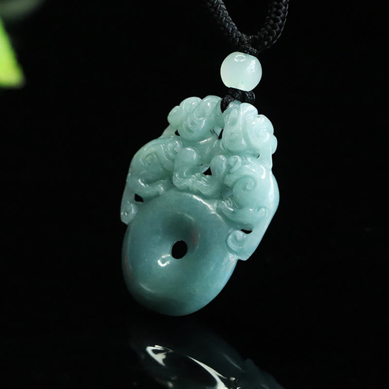 Buddha Stones ​​Doppel-PiXiu-Jade-Friedensschnalle-Halskette mit Anhänger - image 6
