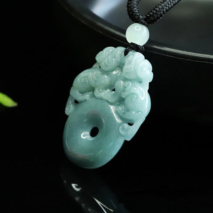 Buddha Stones ​​Doppel-PiXiu-Jade-Friedensschnalle-Halskette mit Anhänger - image 3