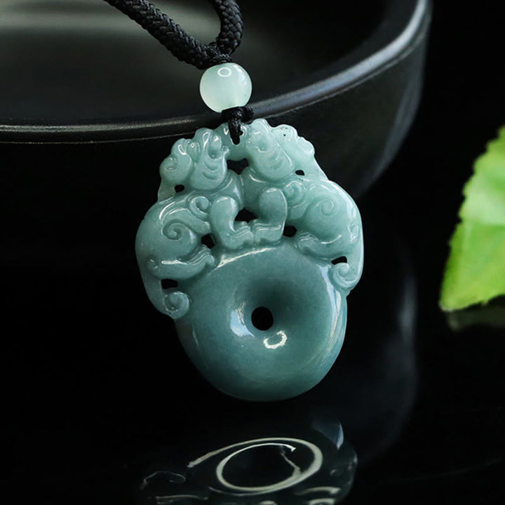 Buddha Stones ​​Doppel-PiXiu-Jade-Friedensschnalle-Halskette mit Anhänger - image 5