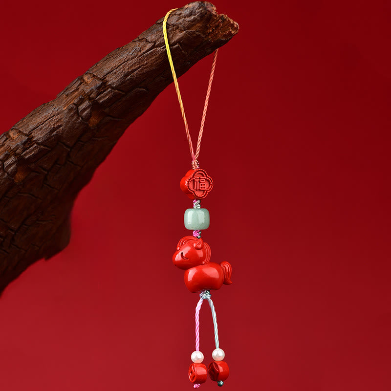 Buddha Stones, Jahr des Pferdes, natürlicher Zinnober, Fu-Zeichen, Segenswunsch, Handy-Hängedekoration - image 3