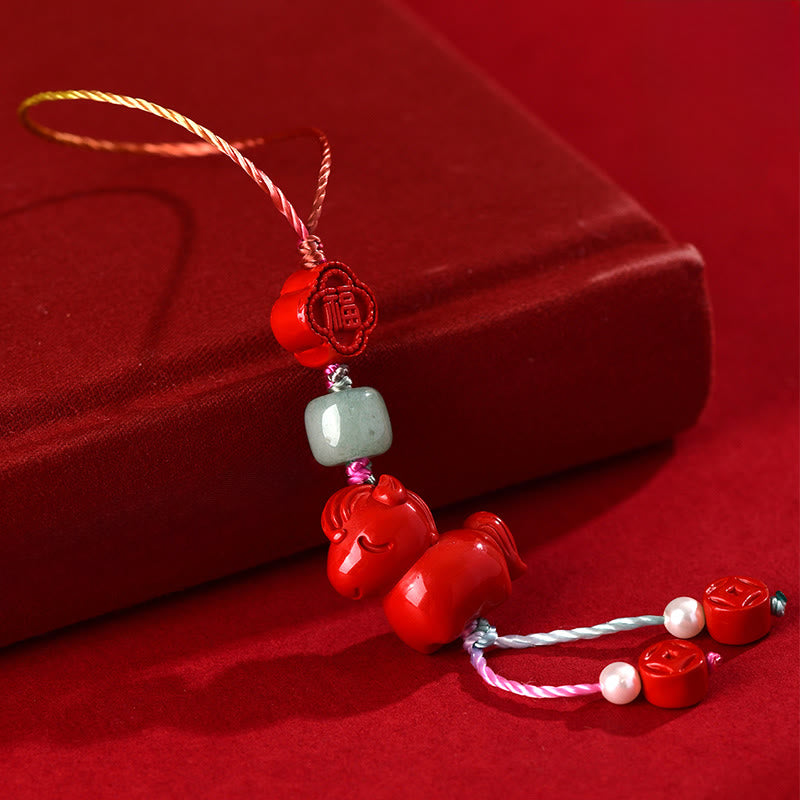 Buddha Stones, Jahr des Pferdes, natürlicher Zinnober, Fu-Zeichen, Segenswunsch, Handy-Hängedekoration - image 1