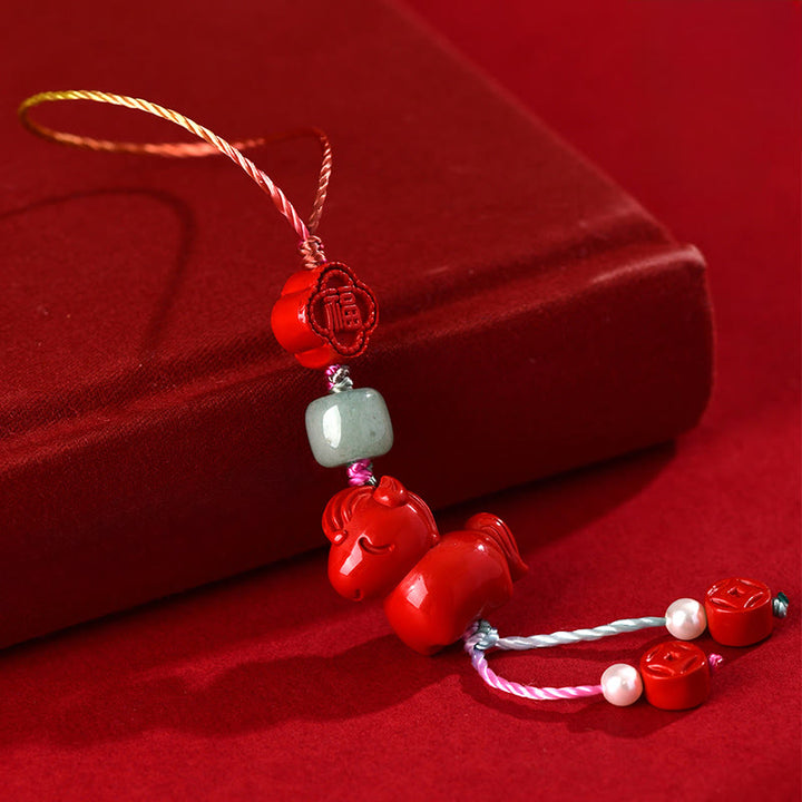 Buddha Stones, Jahr des Pferdes, natürlicher Zinnober, Fu-Zeichen, Segenswunsch, Handy-Hängedekoration - image 1