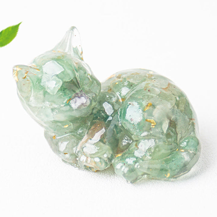 Buddha Stones, Kristallsplitter, Epoxidharz, kleine Katze, positive Dekoration  - Grüner Aventurin (32 x 43 x 53 mm) - image 15