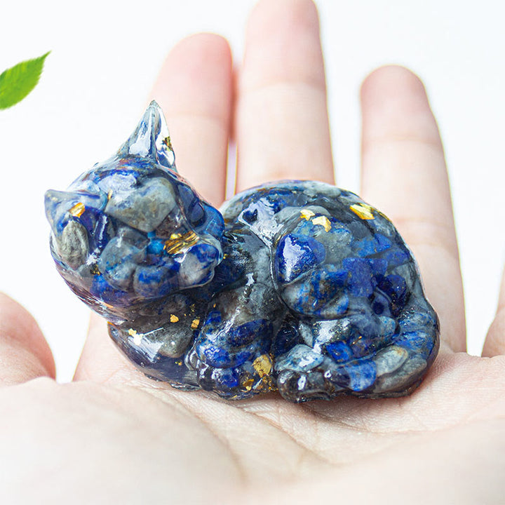 Buddha Stones, Kristallsplitter, Epoxidharz, kleine Katze, positive Dekoration  - Lapislazuli-Dekorationen (32 x 43 x 53 mm) - image 0