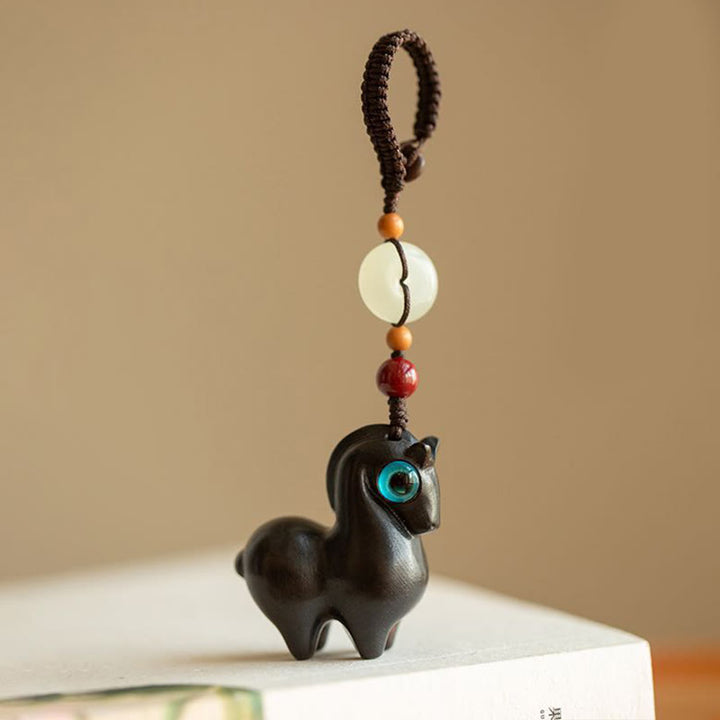 Buddha Stones ​​Jahr des Pferdes Kleinblättriges rotes Sandelholz Grünes Sandelholz Ebenholz Ruhiger Schlüsselanhänger - Ebenholz - Knopfseil - image 0