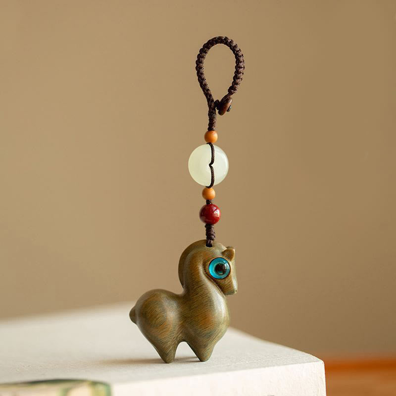 Buddha Stones ​​Jahr des Pferdes Kleinblättriges rotes Sandelholz Grünes Sandelholz Ebenholz Ruhiger Schlüsselanhänger - Grünes Sandelholz - Knopfseil - image 8