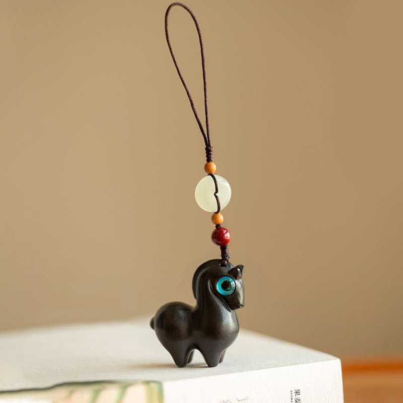 Buddha Stones ​​Jahr des Pferdes Kleinblättriges rotes Sandelholz Grünes Sandelholz Ebenholz Ruhiger Schlüsselanhänger - Ebenholz - Normales Seil - image 3