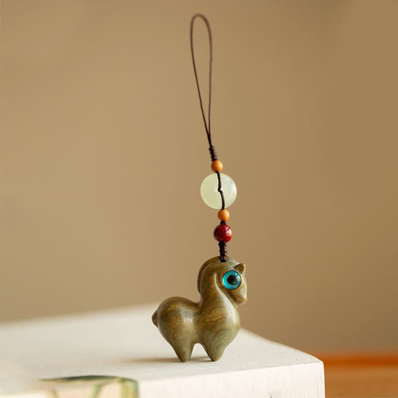 Buddha Stones ​​Jahr des Pferdes Kleinblättriges rotes Sandelholz Grünes Sandelholz Ebenholz Ruhiger Schlüsselanhänger - Grünes Sandelholz - Normales Seil - image 11