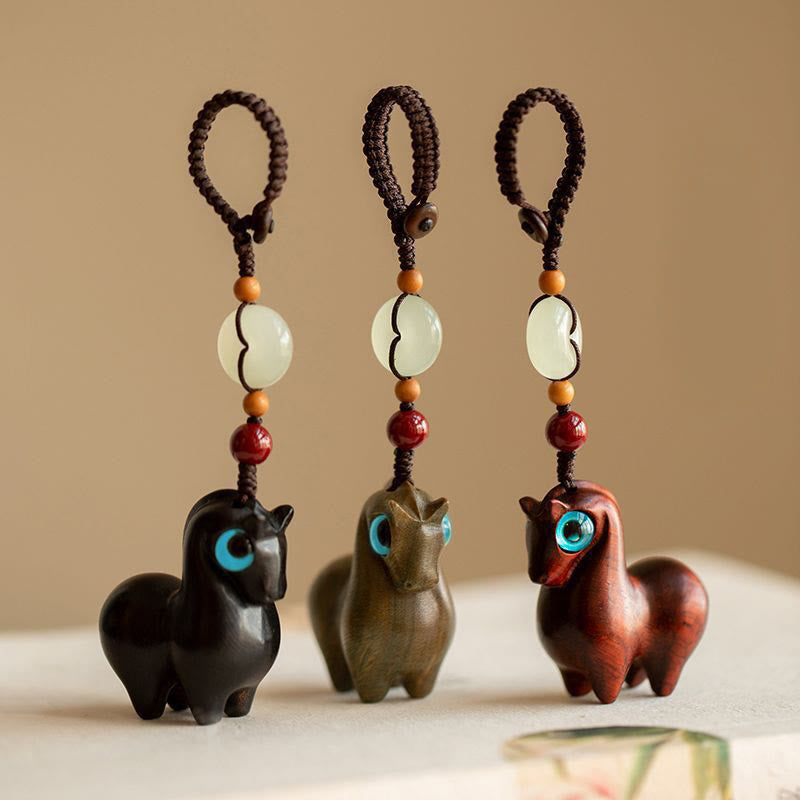 Buddha Stones ​​Jahr des Pferdes Kleinblättriges rotes Sandelholz Grünes Sandelholz Ebenholz Ruhiger Schlüsselanhänger - image 1