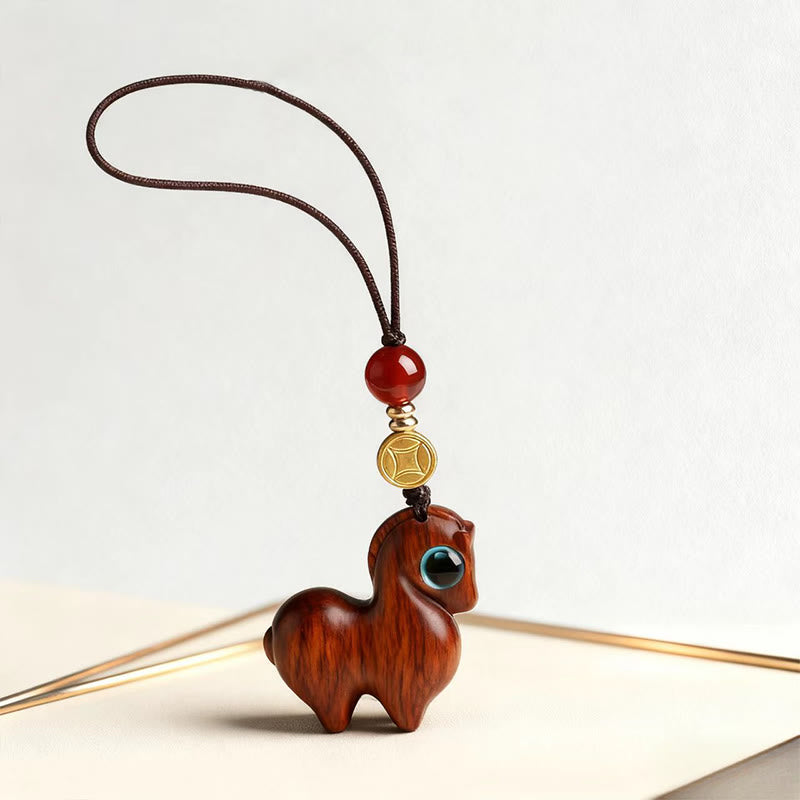 Buddha Stones ​​Jahr des Pferdes Kleinblättriger roter Sandelholz-Schlüsselanhänger Handy-Hängedekoration - image 2