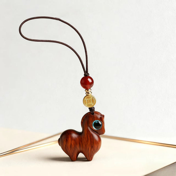 Buddha Stones ​​Jahr des Pferdes Kleinblättriger roter Sandelholz-Schlüsselanhänger Handy-Hängedekoration - image 2