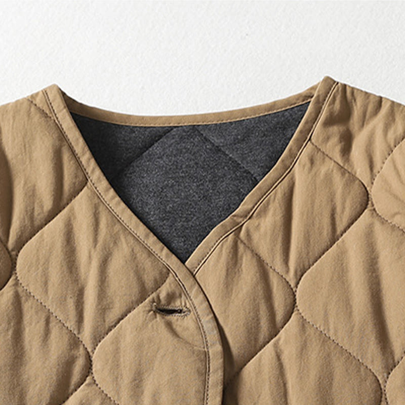 Buddha Stones, schlichte Knöpfe, V-Ausschnitt, lange Ärmel, Damen-Baumwollmantel mit Taschen - image 2