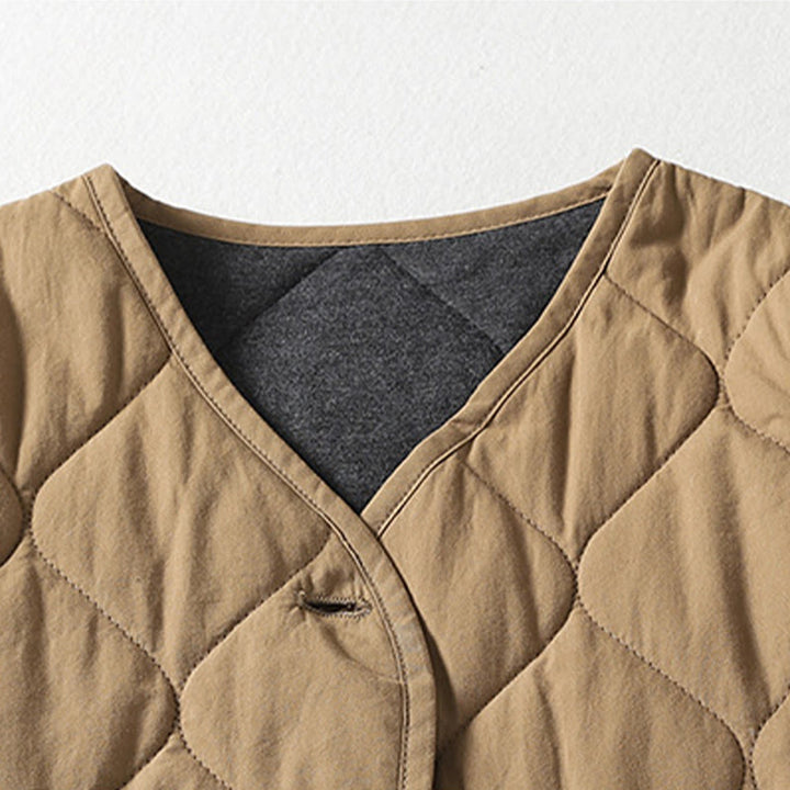 Buddha Stones, schlichte Knöpfe, V-Ausschnitt, lange Ärmel, Damen-Baumwollmantel mit Taschen - image 2