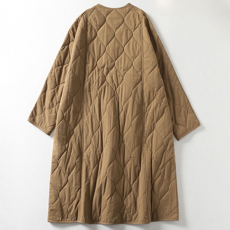 Buddha Stones, schlichte Knöpfe, V-Ausschnitt, lange Ärmel, Damen-Baumwollmantel mit Taschen - image 1