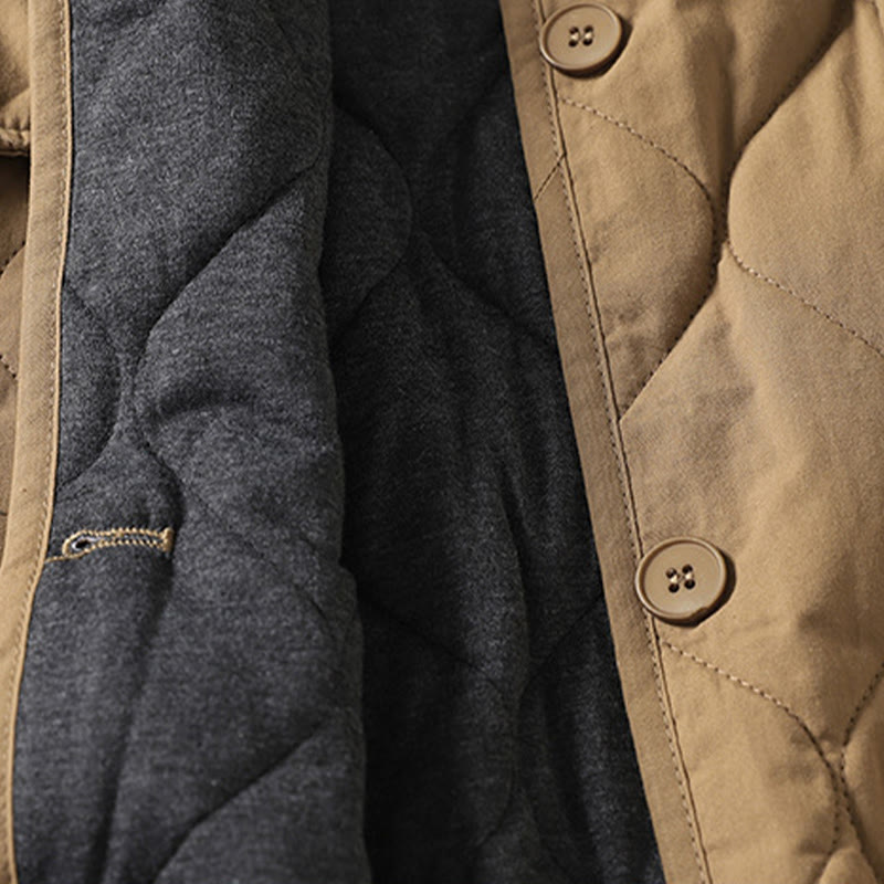 Buddha Stones, schlichte Knöpfe, V-Ausschnitt, lange Ärmel, Damen-Baumwollmantel mit Taschen - image 3