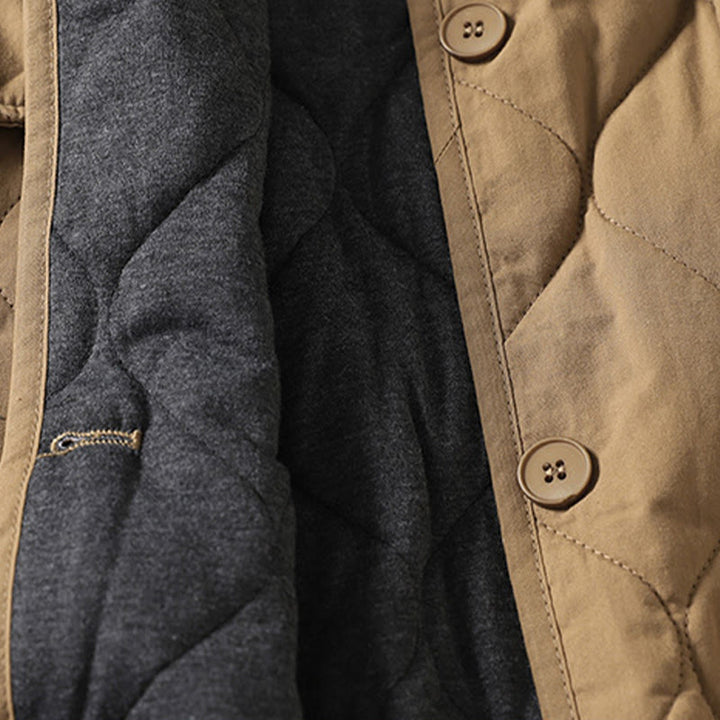 Buddha Stones, schlichte Knöpfe, V-Ausschnitt, lange Ärmel, Damen-Baumwollmantel mit Taschen - image 3