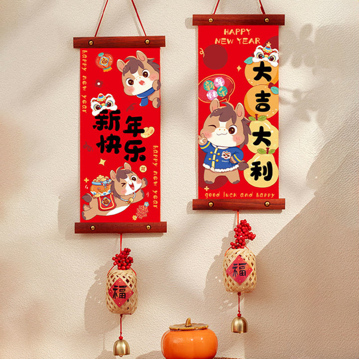 Buddha Stones ​​Jahr des Pferdes Chinesisches Neujahr Frühlingsfest Glücksbringer Hängende Dekoration - Frohes Neues Jahr! Fu-Charm-Stil, 15 x 60 cm - image 11