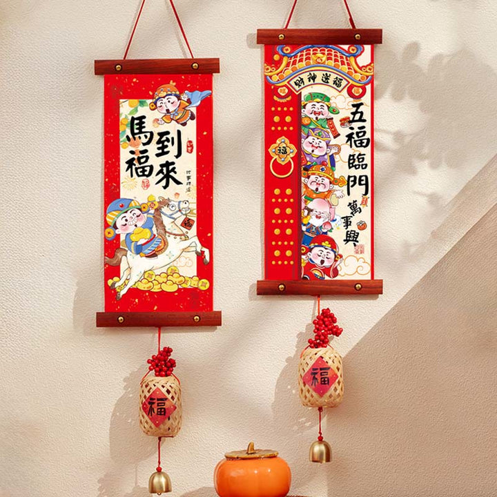Buddha Stones ​​Jahr des Pferdes Chinesisches Neujahr Frühlingsfest Glücksbringer Hängende Dekoration - Fünf Segenswünsche für die Heimkehr (Fu-Charm, 15 x 60 cm) - image 13