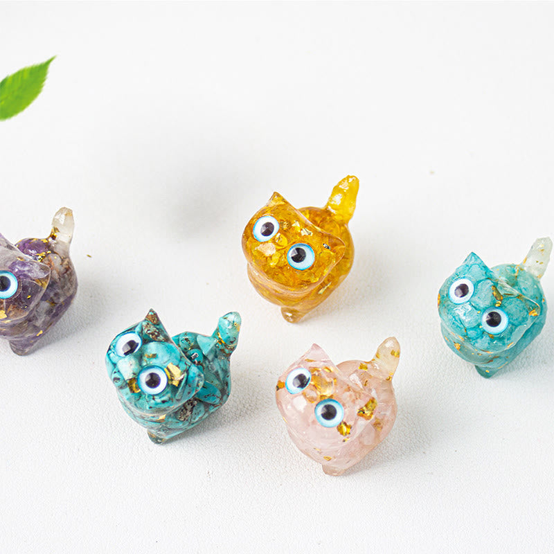 Buddha Stones Kleine Katzenfigur aus Kristall-Tropfenharz – Dekorationsfigur für innere Ruhe und Erfüllung - image 29