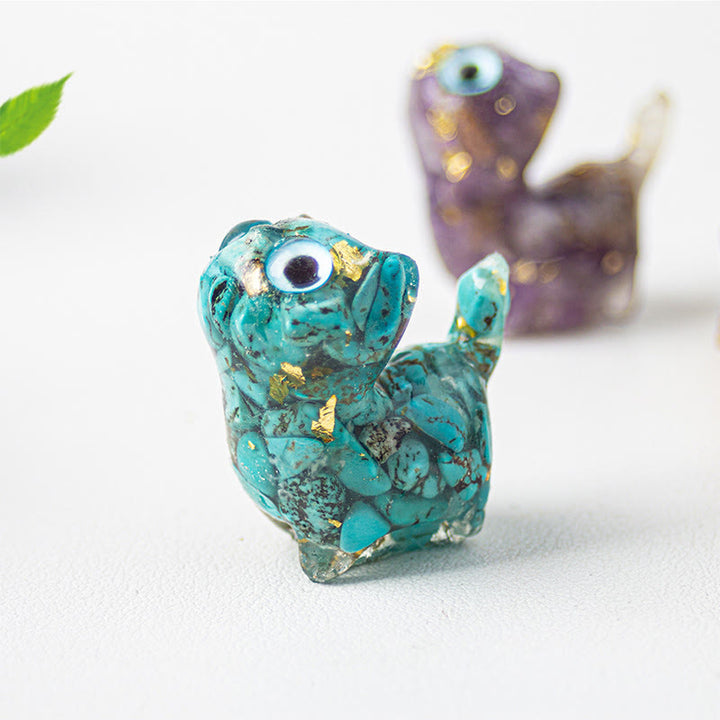 Buddha Stones Kleine Katzenfigur aus Kristall-Tropfenharz – Dekorationsfigur für innere Ruhe und Erfüllung - image 7