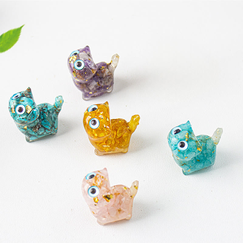 Buddha Stones Kleine Katzenfigur aus Kristall-Tropfenharz – Dekorationsfigur für innere Ruhe und Erfüllung - image 30