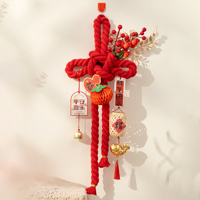 Buddha Stones, Jahr des Pferdes, tanzender Löwe, Fu-Zeichen, chinesische Knoten, Glücksdekoration - Fisch-Persimone, große Größe, 23 x 55 cm - image 15