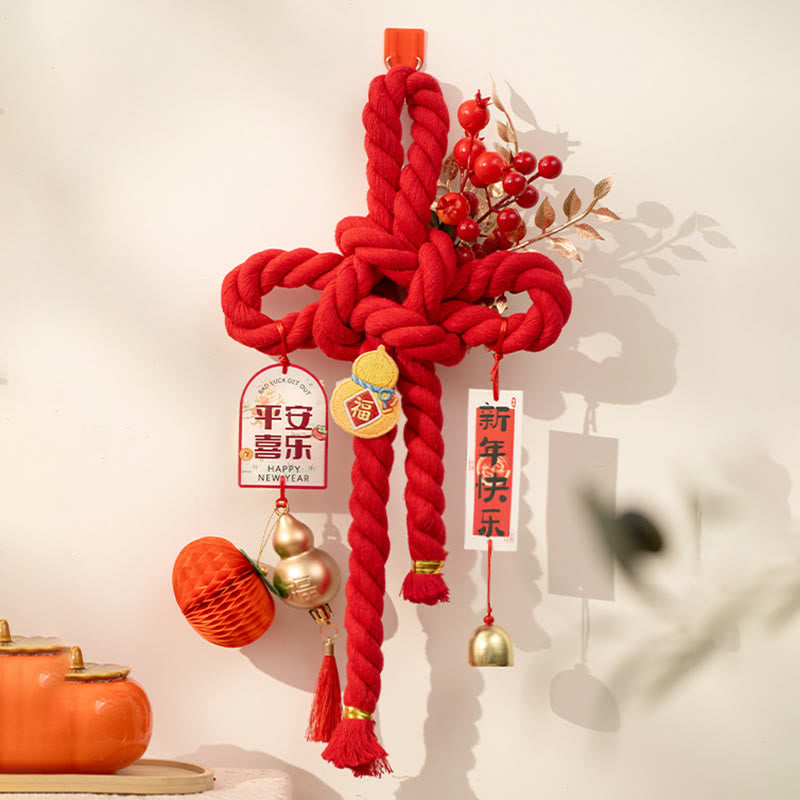 Buddha Stones, Jahr des Pferdes, tanzender Löwe, Fu-Zeichen, chinesische Knoten, Glücksdekoration - Bestickter Kürbis, mittlere Größe, 20 x 40 cm - image 9