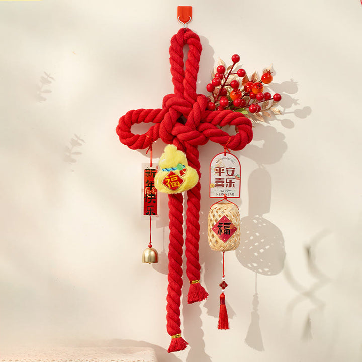 Buddha Stones, Jahr des Pferdes, tanzender Löwe, Fu-Zeichen, chinesische Knoten, Glücksdekoration - Große Kürbisglocke, 23 x 55 cm - image 13