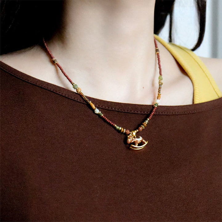 Buddha Stones ​​Jahr des Pferdes Kupfer Tigerauge Verschiedene Perlen Balance Halskette Anhänger - image 4