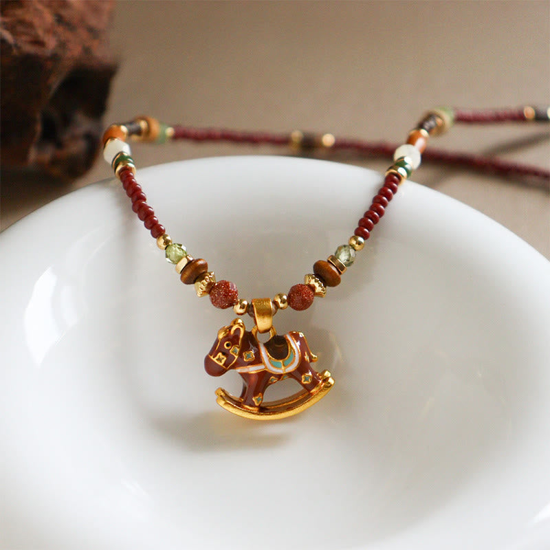 Buddha Stones ​​Jahr des Pferdes Kupfer Tigerauge Verschiedene Perlen Balance Halskette Anhänger - image 3