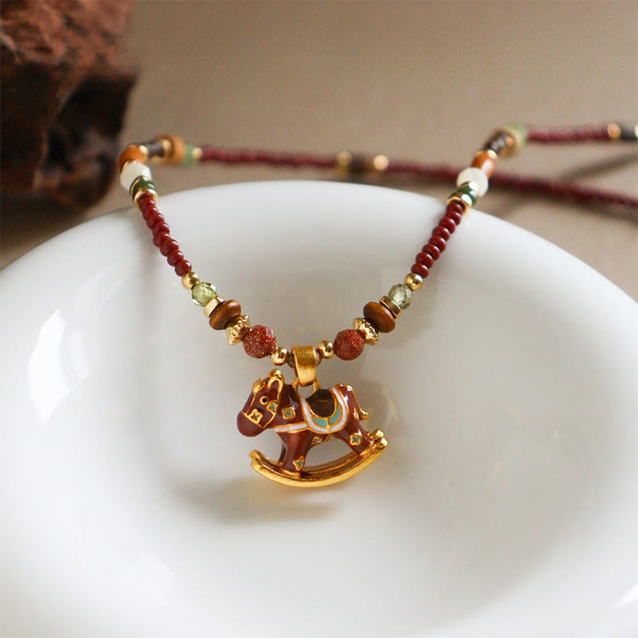 Buddha Stones ​​Jahr des Pferdes Kupfer Tigerauge Verschiedene Perlen Balance Halskette Anhänger - image 3