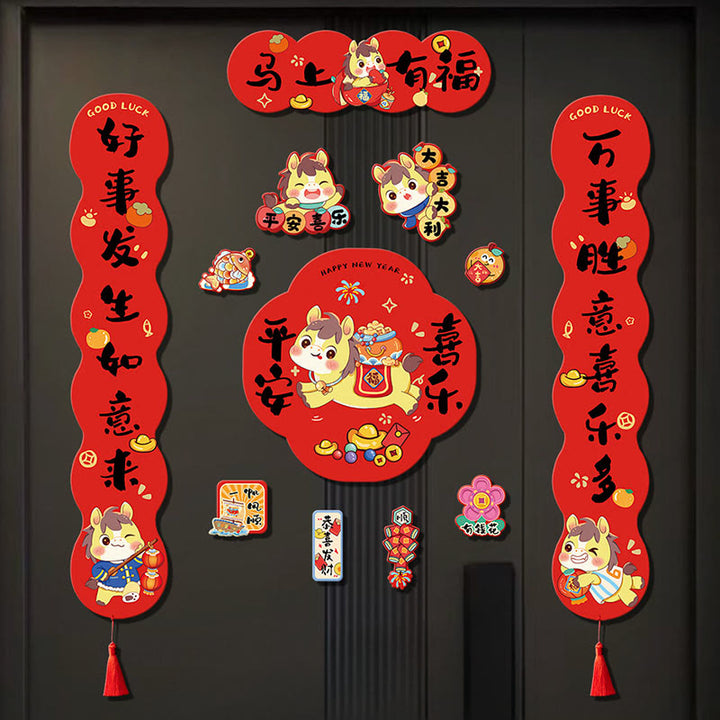 Buddha Stones, Jahr des Pferdes, Magnetisches Frühlingsfest, Quasten-Frühlingspaare  - 4-teiliges Segensgeschenk (inkl. 8 Kühlschrankmagneten) - image 0