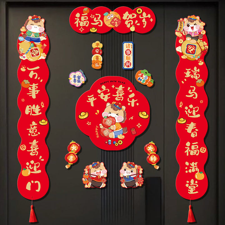 Buddha Stones, Jahr des Pferdes, Magnetisches Frühlingsfest, Quasten-Frühlingspaare  - 4 Glückspferde bringen Neujahrssegen (mit 8 Kühlschrankmagneten) - image 2