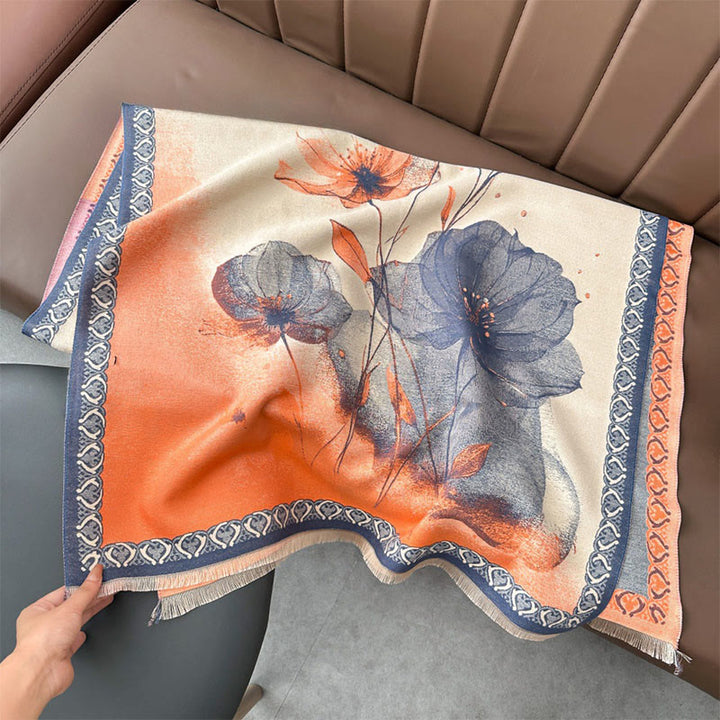 Buddha Stones ​​Winter-Tuschemalerei Lotusblumen-Blättermuster Weicher Schal/Stola - Helllachs - 180 x 65 cm - image 8