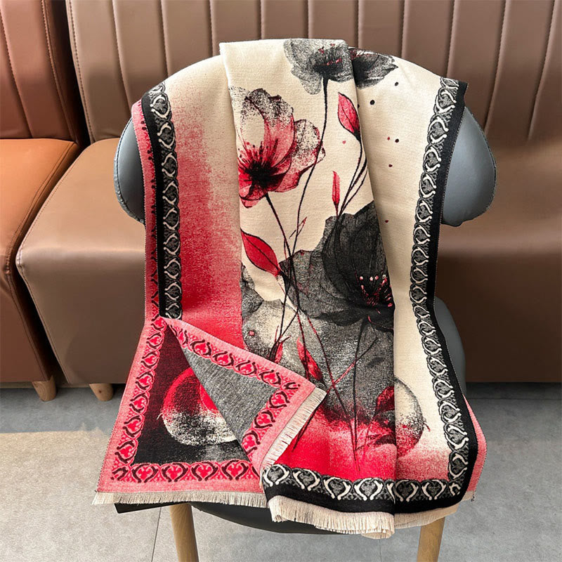 Buddha Stones ​​Winter-Tuschemalerei Lotusblumen-Blättermuster Weicher Schal/Stola - image 5